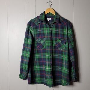 MATCHSTICK GREEN BLUE RED PLAID FLANNEL BUTTON DOWN SHIRT WOMENS SIZE LARGE